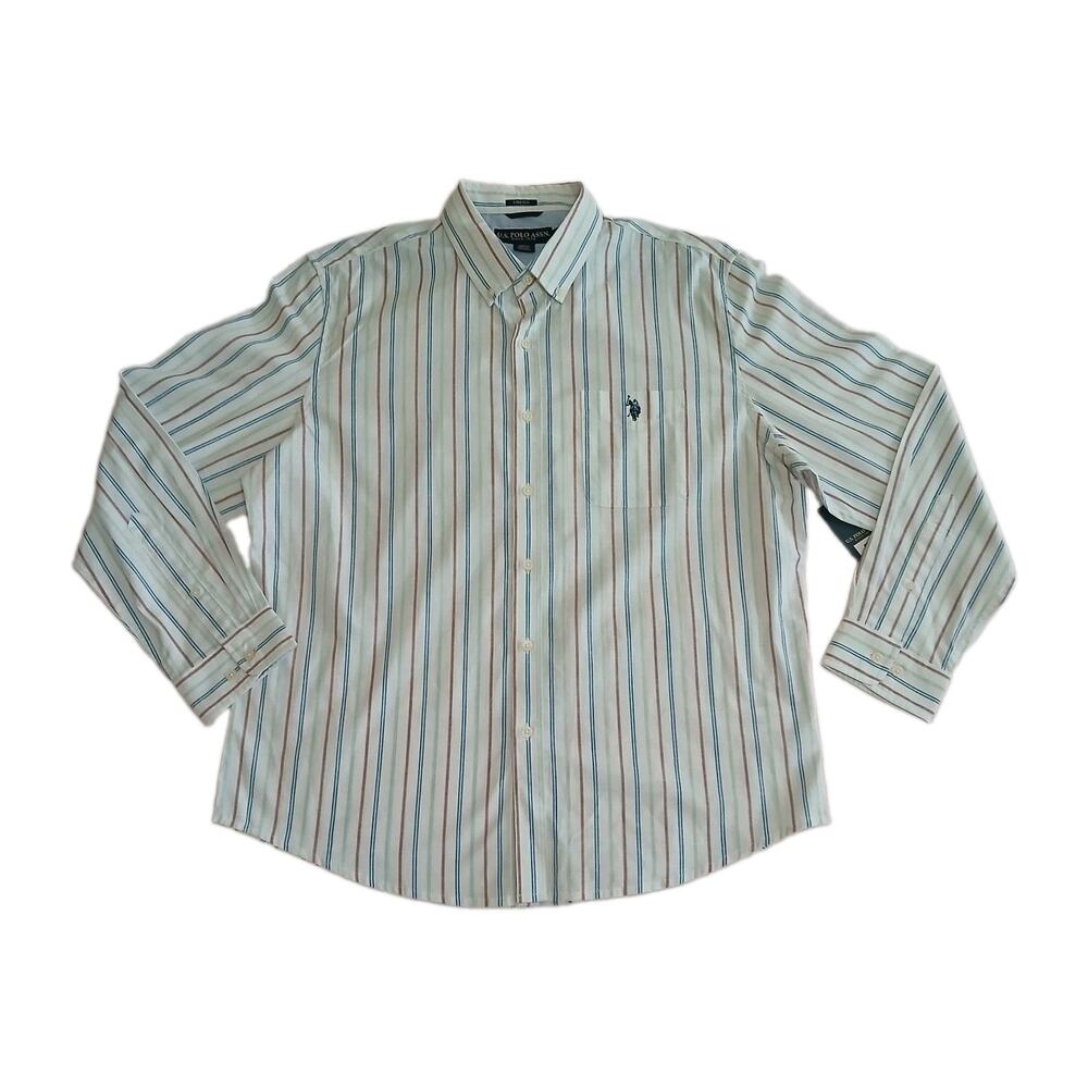 US Polo Assn Shirt Mens XL White Striped Button Down Stretch Cotton NWT Preppy